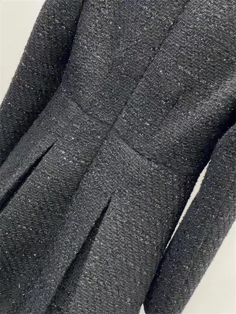 Pearl Buttons Ladies Slim Fit A-Line Short Robes Spring Womens Long Sleeve Square Collar Black Tweed Mini Dress 240824