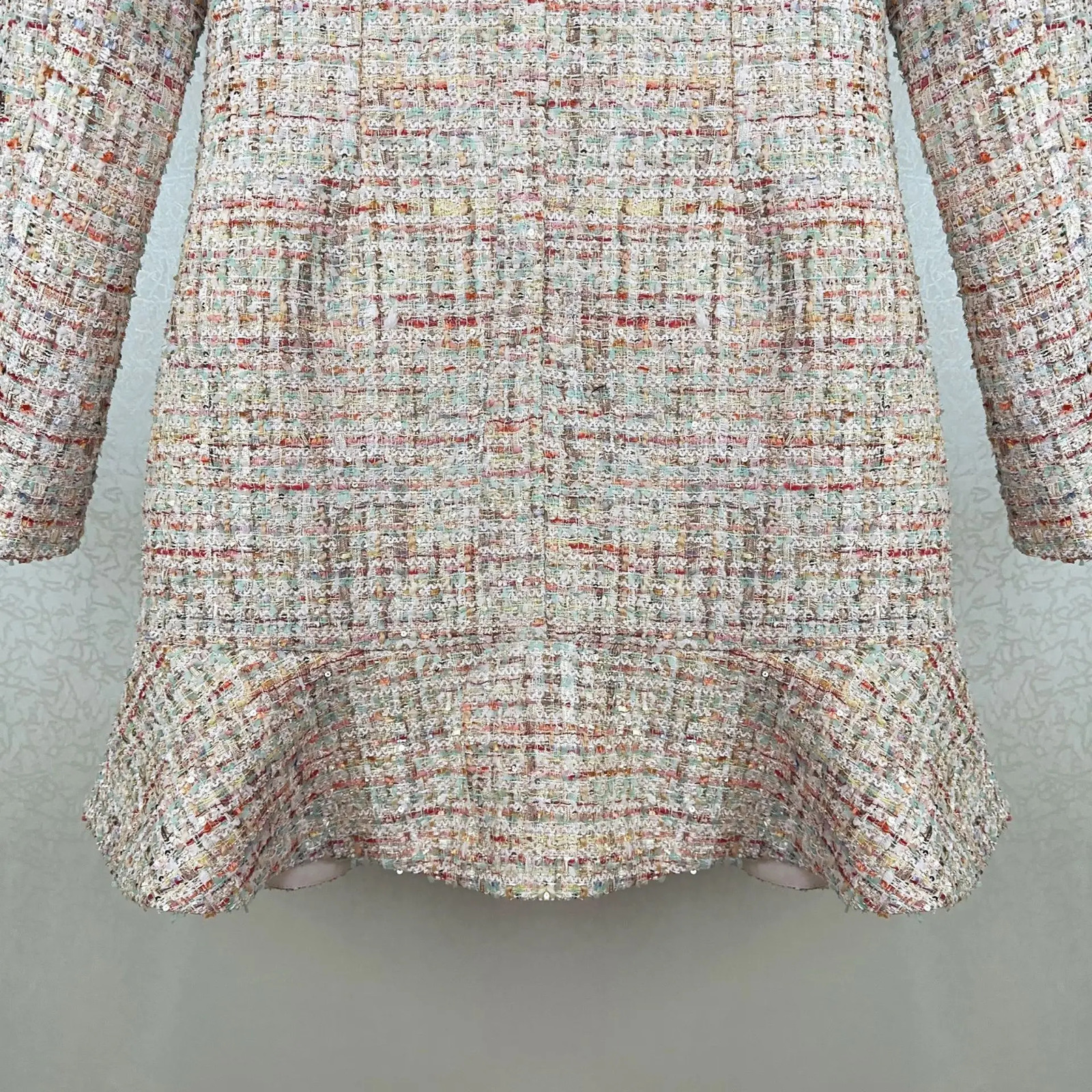 Women Colorful Tweed Dress Ruffles Spliced V-Neck Long Sleeve Single Breasted Elegant Autumn Mini Robe 240824
