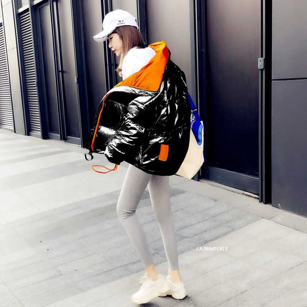 Women's Down Parkas Cotton Coat Down Womens 2023 Short Hooded Parka Warm Winter Snow Casual Thick Gloss Puff Jacket Bright T-shirt Y24082405H9