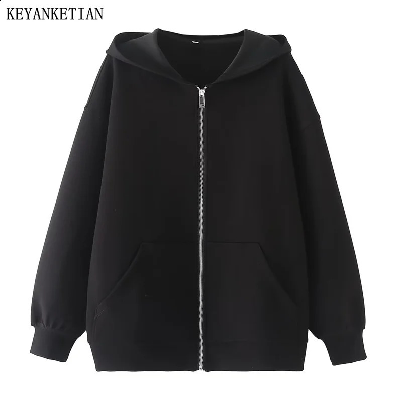 KEYANKETIAN Autumn Womens Zipper Hoodie High Street Unisex style Double Pockets Oversize Loose Sweatshirts Outerwear Top 240824