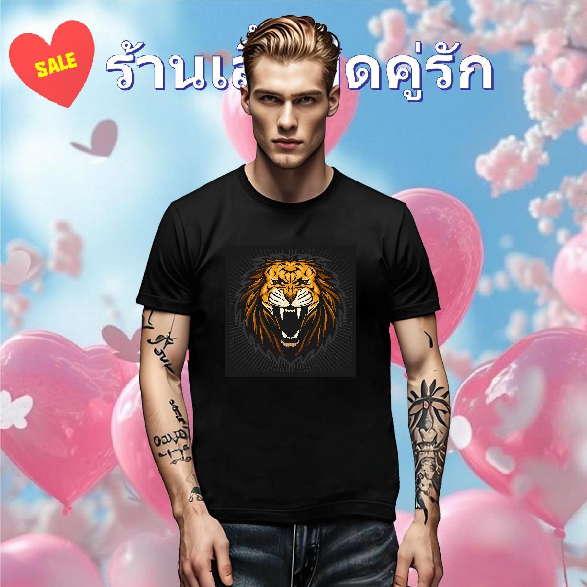 DIY Customized Couples T Shirts lion Casual Daily Wear 230g Pure Cotton Tops Tees Breathable Short Sleeve Soft T-Shirts for Men Custom Printing