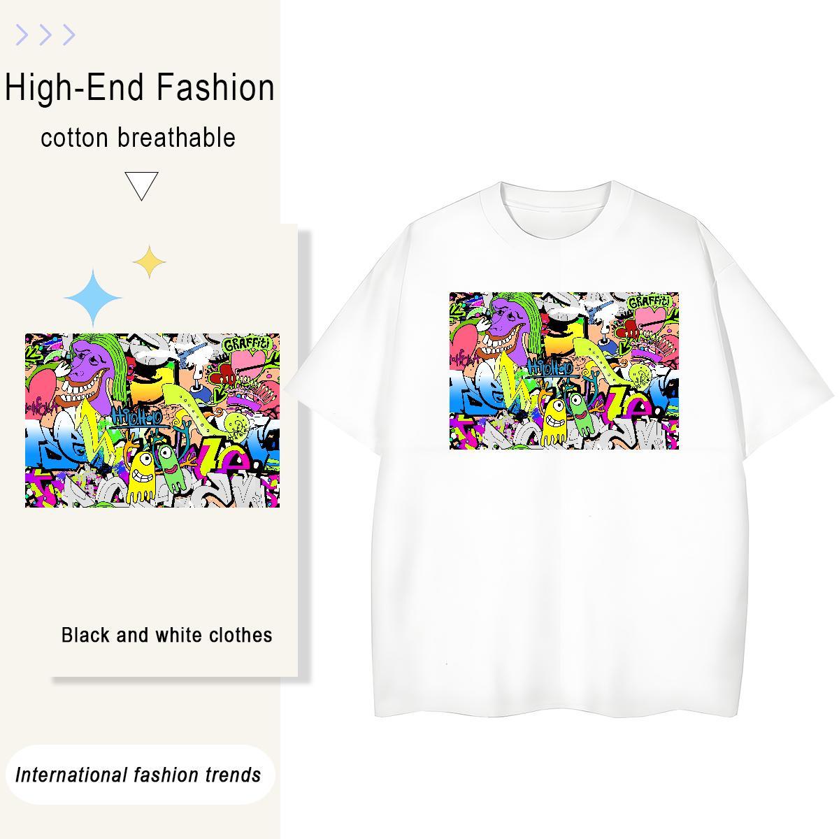 Wholesale Women Tshirts 100% Cotton 230g painting Casual Beach T Shirt For Woman Breathable Crew Neck Anime Tops Shirt