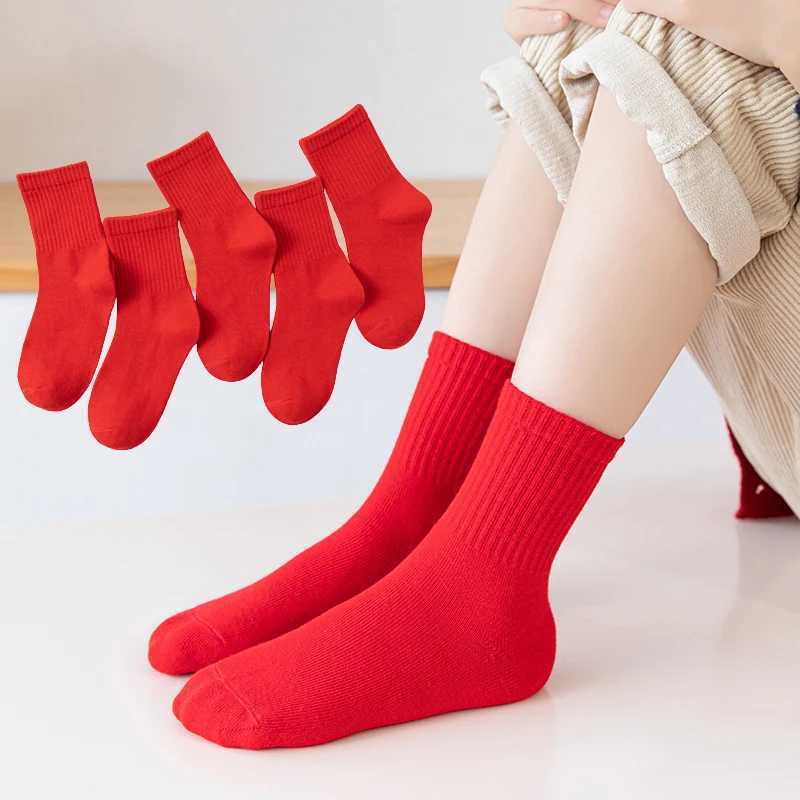 Childrens Pure Red Cotton Socks Spring and Autumn Boys and Girls Sports and Leisure Socks 2-12Years CL240824