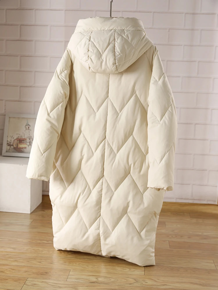 Womens Winter Down Jacket 90% Duck Warm Hoodie Double Layer Medium Length Solid Color Inflatable Park 240823