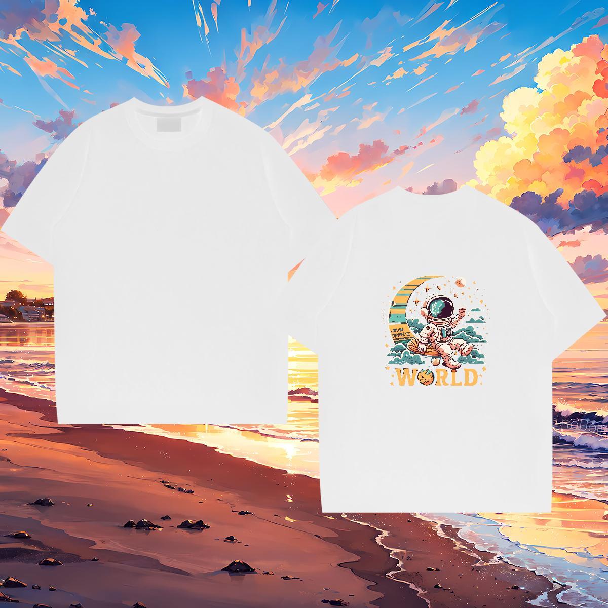 Wholesale T Shirt For Man 230g Cotton spaceman Casual Daily Wear DIY Logo Oversized O-Neck Short Sleeve Tshirts Fashion Design Top Tees