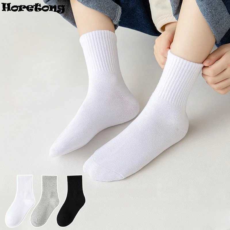 Horetong 5 Pairs Pure Cotton Soft Student Socks Breathable Absorbing Sweat Sport Socks Boys Girls Middle Tube Sock For 3-13 Year CL240824