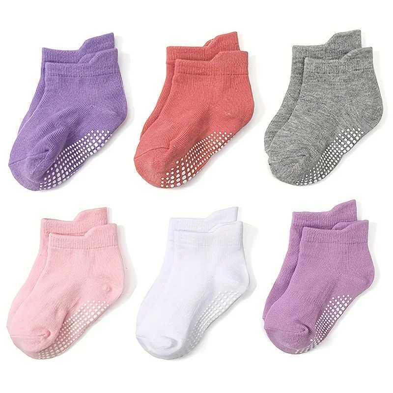6 or 12 Pairs 0-5 Years Old Non-Slip Kids Socks with Grip Little Girls Boys Ankle Socks Infants Toddlers Children Floor Socks CL240824