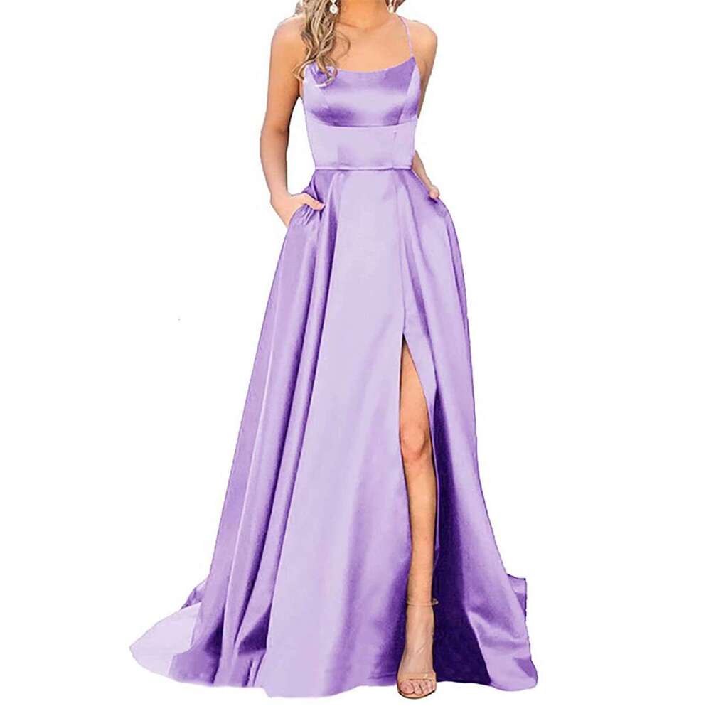 Prom Weddings Women Backless Long Dresses Satin Spaghetti Party Plus-Size Elegant Side Slit Formal Dress