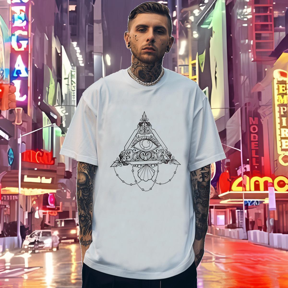 High Quality Men T Shirts 100% Cotton 230g eye of the devil Street Anime Breathable Soft Men Clothes T-Shirt New Top Tees