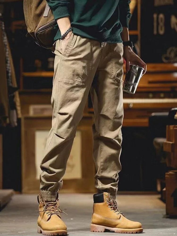 Mens Trouser khaki outdoor mens cargo pants hiking workwear autumn relaxed casual Y2k oversized retro Harajuku 240823