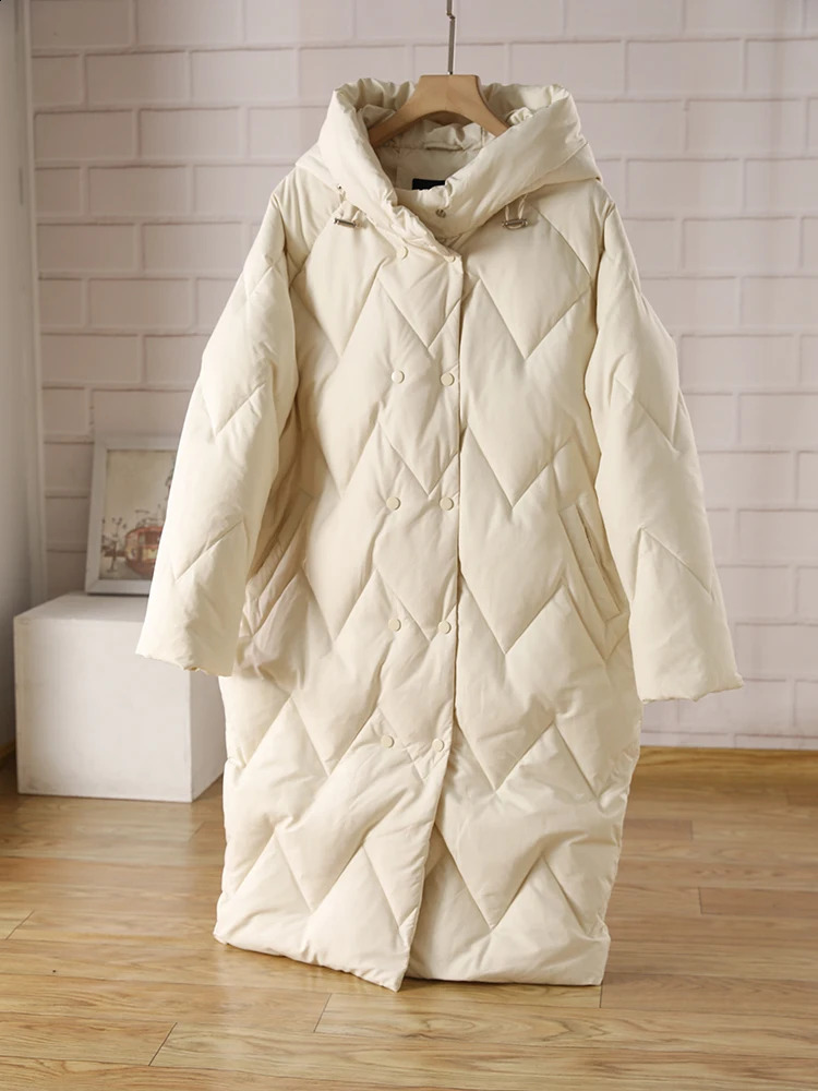 Womens Winter Down Jacket 90% Duck Warm Hoodie Double Layer Medium Length Solid Color Inflatable Park 240823