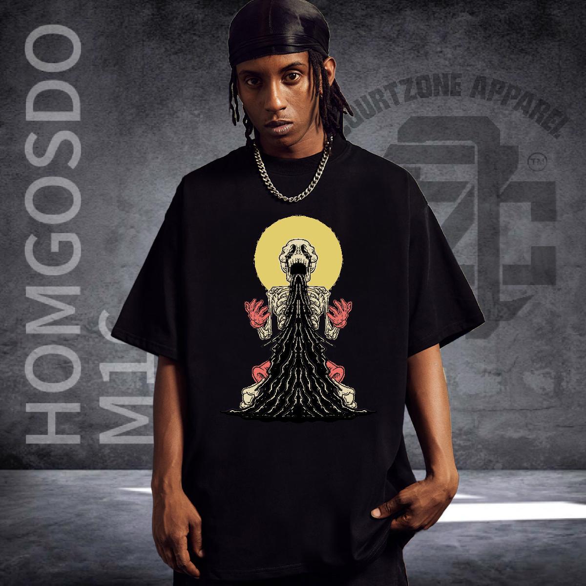 Comfortable Men T Shirts 230g 100% Cotton skull Hip Hop Asian Size Breathable Short Sleeve Mens Tshirts 2024 Summer Tops Tees