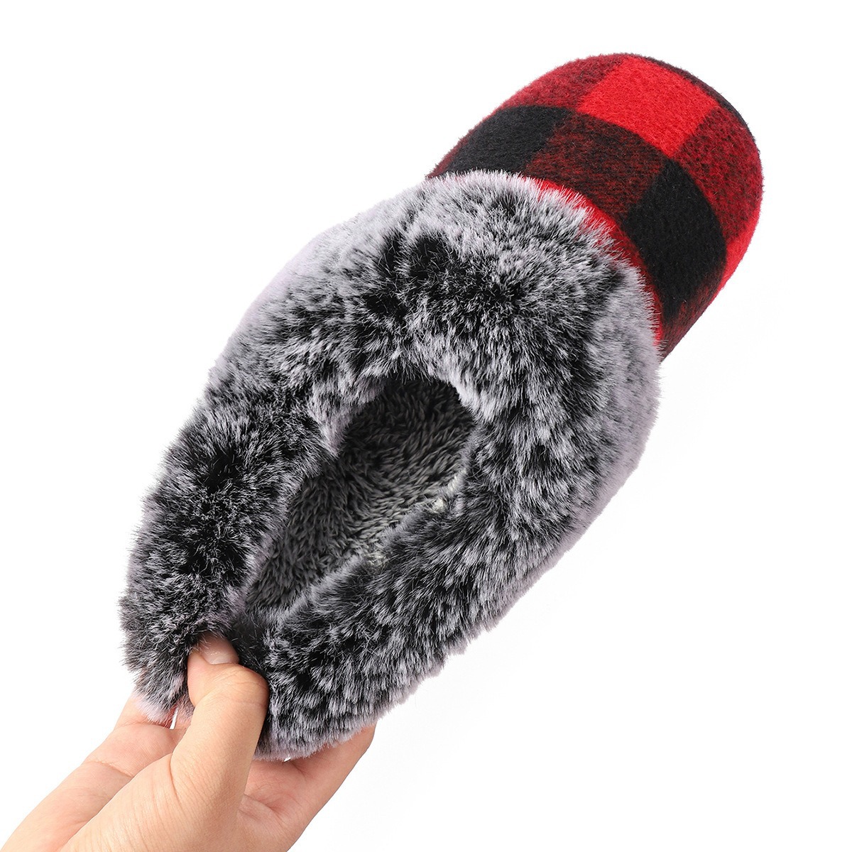 Designer new plaid fur slippers women fashion trend winter home comfortable warm non-slip cotton slipper high quality Winter Shoes large size 36-45