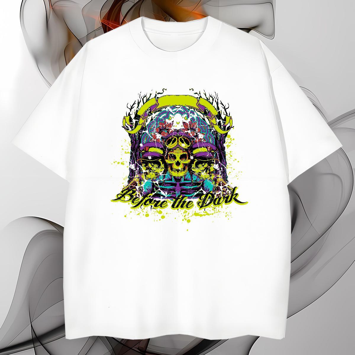 Wholesale T Shirts Men 230g 100% Cotton skull High Street Hip Hop DIY Printed Short Sleeve O-Neck Mens Tshirts Customized Wear