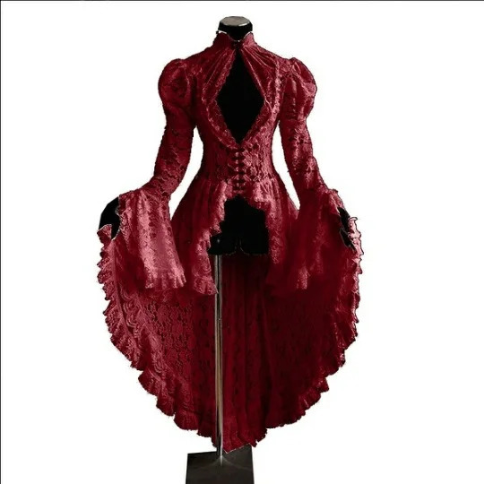 Halloween Retro Medieval Renaissance Role Playing Costume Womens Gothic Lace Bandage Black Fancy Dress Maxi Vestitos 240823
