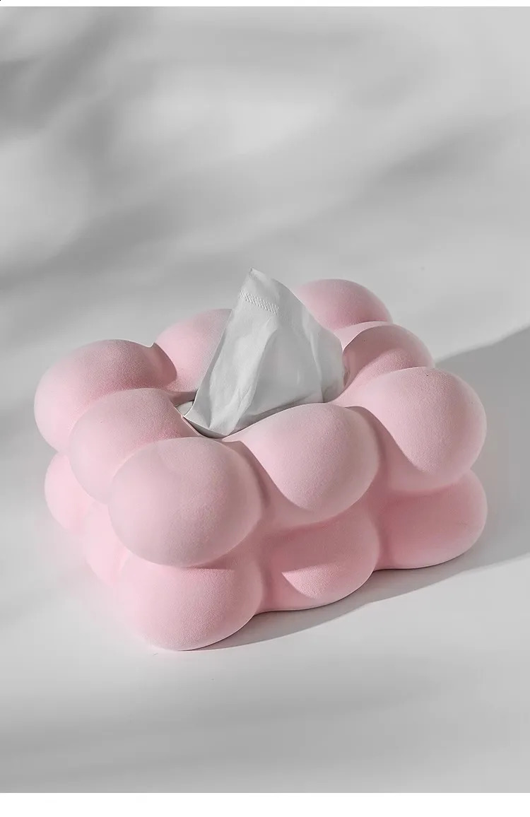 AhunderJiaz Modern Velvet Ceramic Tissue Box Living Room Bedroom Desktop Decorative Ornaments Kitchen Storage Home Decoration 240823