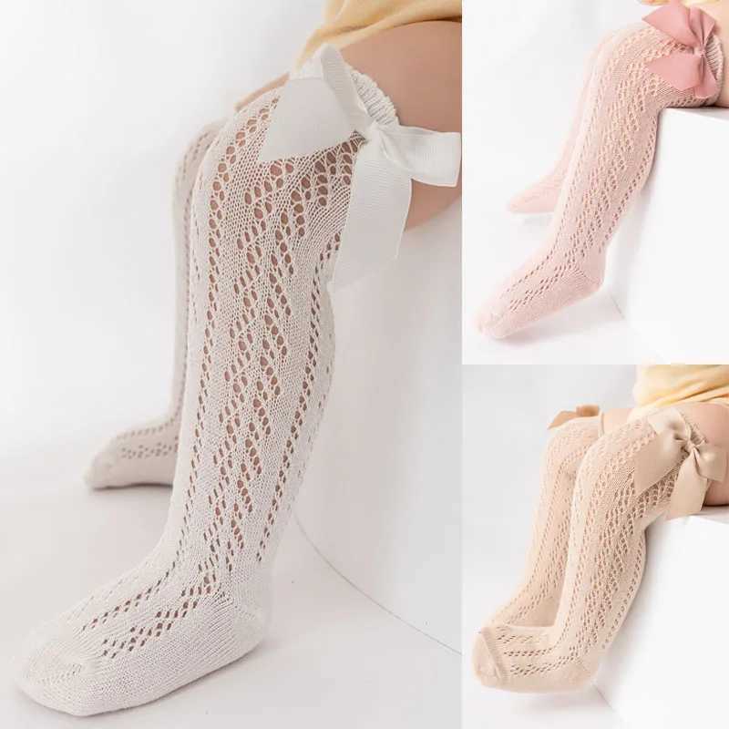 0-7Years Summer Kids Socks With Bow Baby Girls Long Sock Knee High Cotton Hollow Out Toddlers Sock Mesh Children Princess Socks CL240824