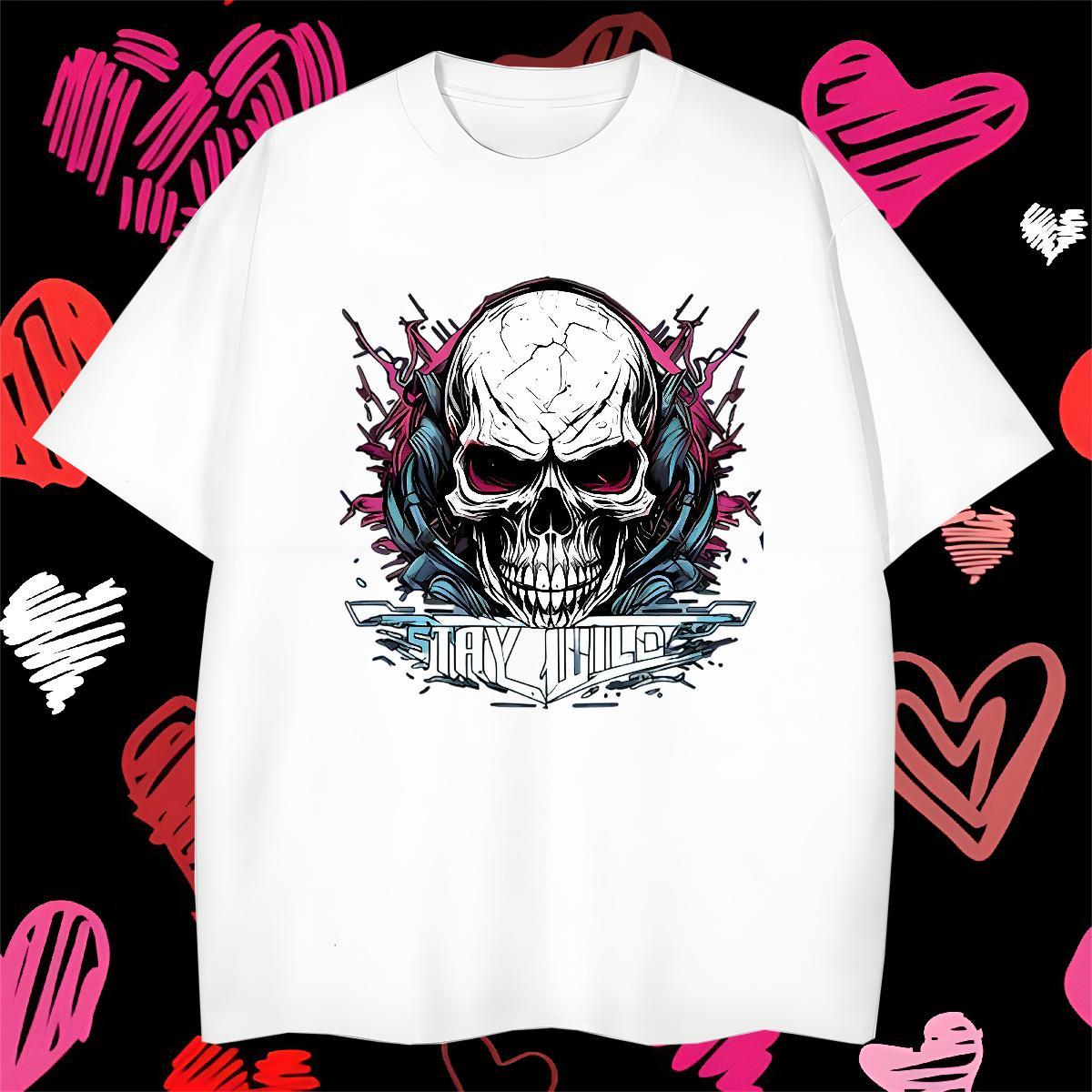 Popular Man T Shirts 230g 100% Cotton skull Hip Hop DIY Printed Breathable Short Sleeve Men Clothes T-Shirt Casual New Tshirts
