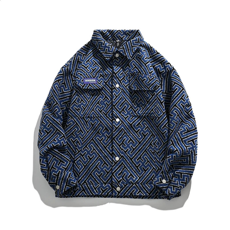 Retro Varsity Jacket Men Autumn Streetwear Color Matching Full Print Labyrinth Pattern Tooling Windbreaker Bomber Jackets 240823