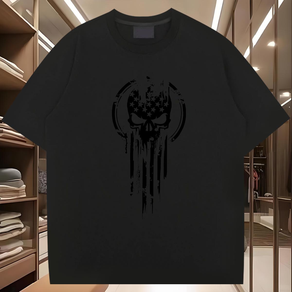 Free Shipping Mens T Shirts 230g Pure Cotton skull Anime Printing Street Black White O Neck Short Sleeves Tshirts Fashion New Tops Tees