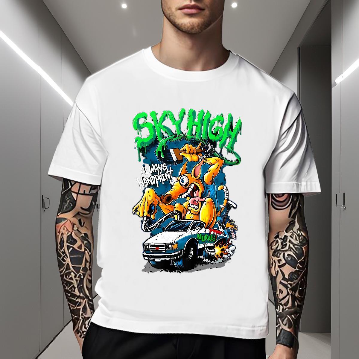 Popular T Shirt For Man 230g 100% Cotton skull Home Outdoor DIY Crew Neck Breathable Tshirts Classic Casual Clothes