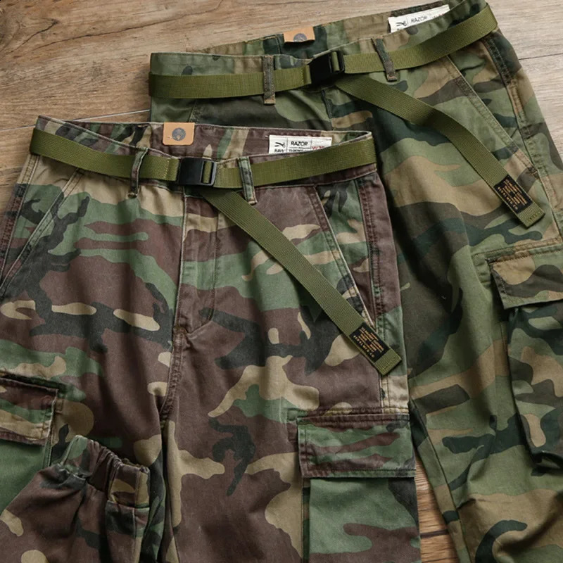 Gddqsdc Mens Camouflage Tactical Cargo Pants Loose Fit Casual Style American Retro Fashion Trouser Spring Season 240823