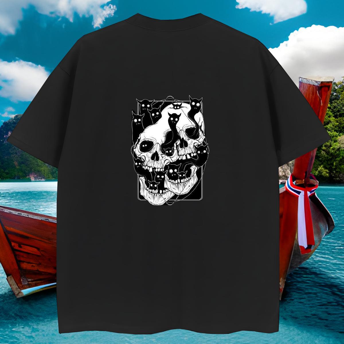 Designer T-Shirts 230g Cotton skull High Street Hip Hop Customized Short Sleeve Soft Men Tshirts Designer Fashion Tops Tees