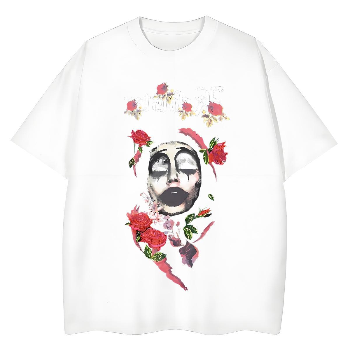 Brand Men Clothes T-Shirt ROSE High Street Hip Hop 230g 100% Cotton Tees Crew Neck Breathable Soft T Shirt For Man DIY Printed
