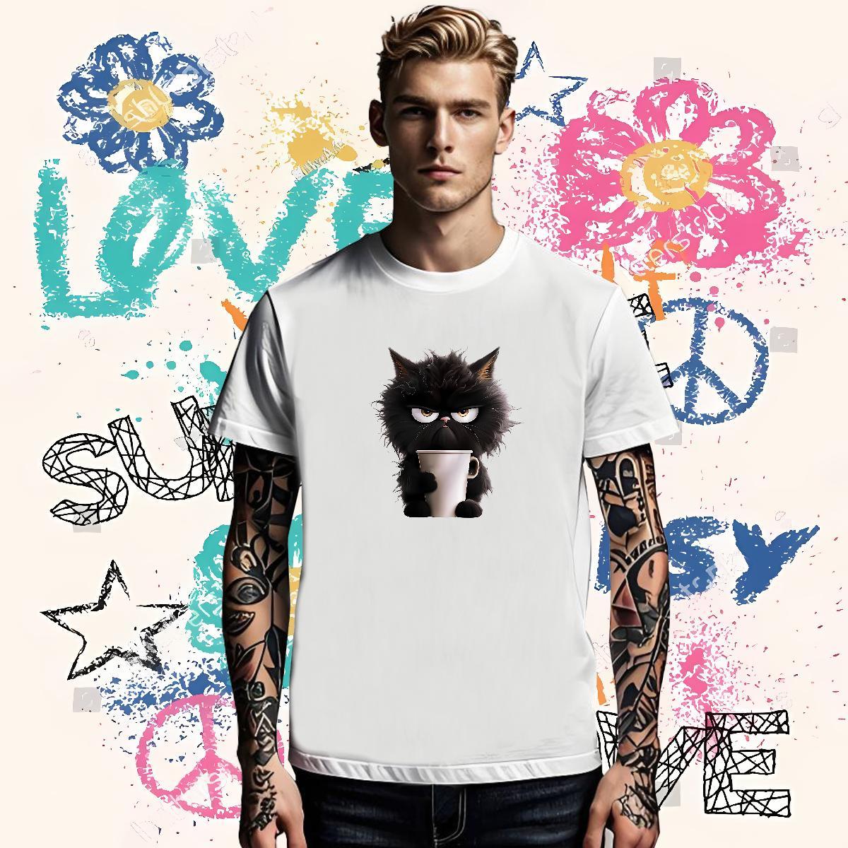 2024 DIY Men Clothes T-Shirt cat Street wear Hip Hop 230g Pure Cotton Tops Shirt Breathable Designer Man T Shirts Custom Printed