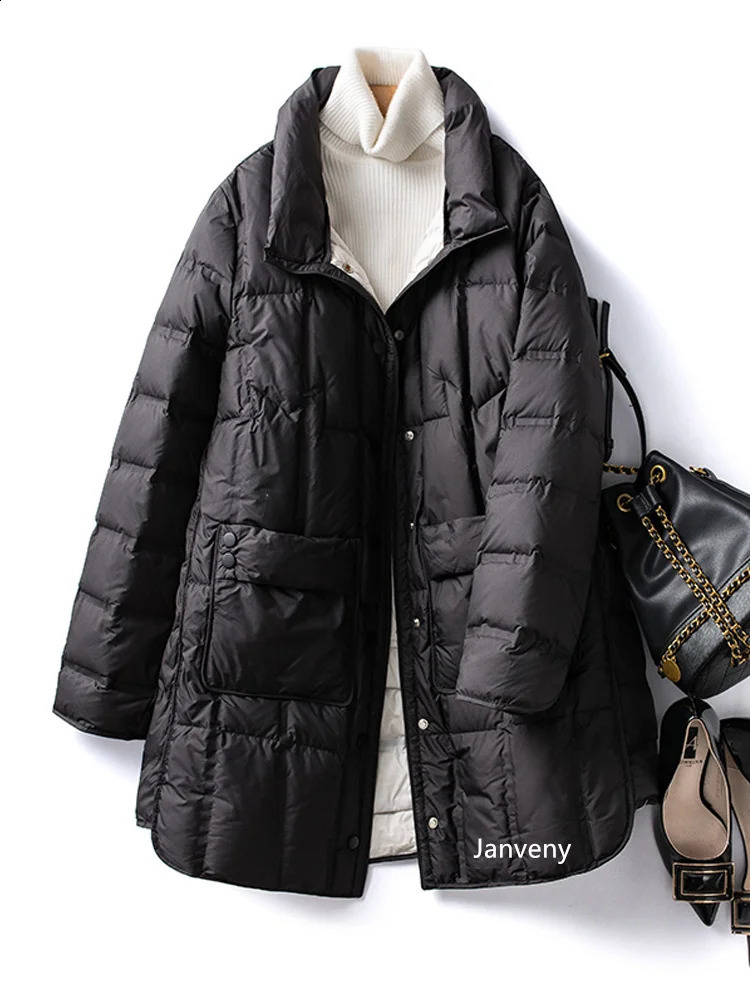 Janveny Winter Womens Lightweight 90% White Duck Down Jacket Ultra Light Warm Loose Inflatable Park 240823
