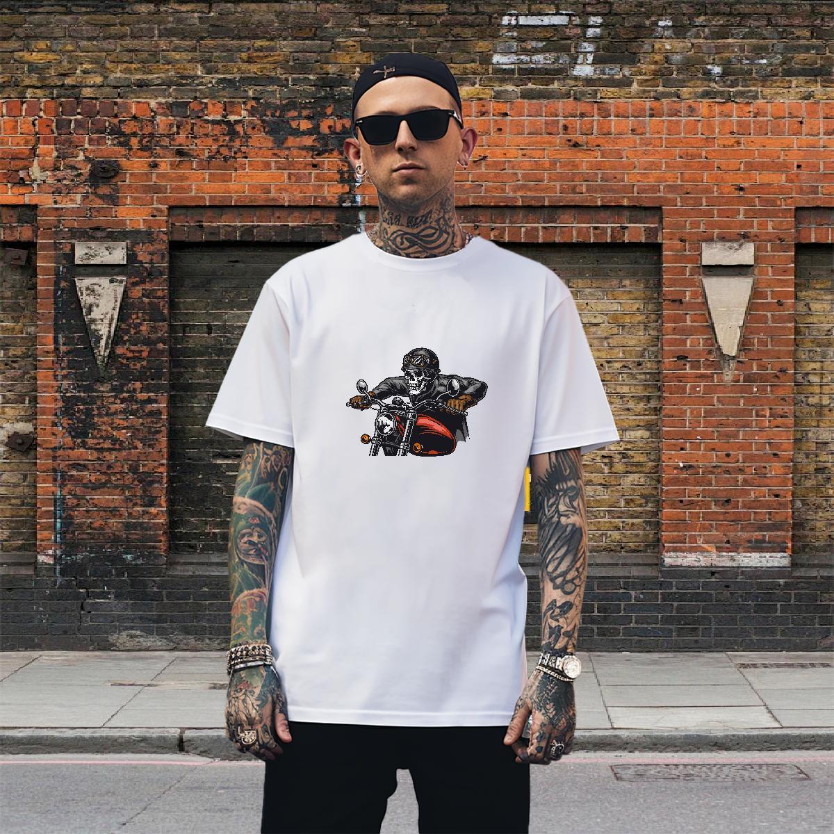 TOP Quality T Shirts Men 230g 100% Cotton skull Hip Hop DIY Printed Round Neck Short Sleeve Men Tops Tees Brand Clothes