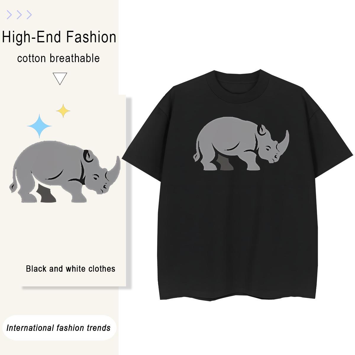 Designer Men Tees rhinoceros Sport 230g Pure Cotton Tops Shirt O-Neck Short Sleeve Cool Men T Shirts DIY Printed