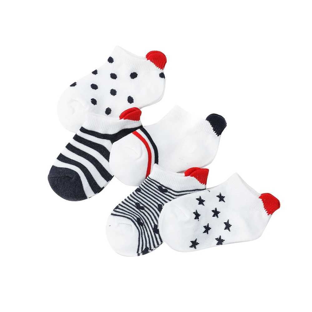 5Pairs/lot 0-12Y Cute Lovely Short Baby Socks Children Sock Red Heart Girls Cotton Mesh Cute Newborn Boy Toddler White Sock CL240824