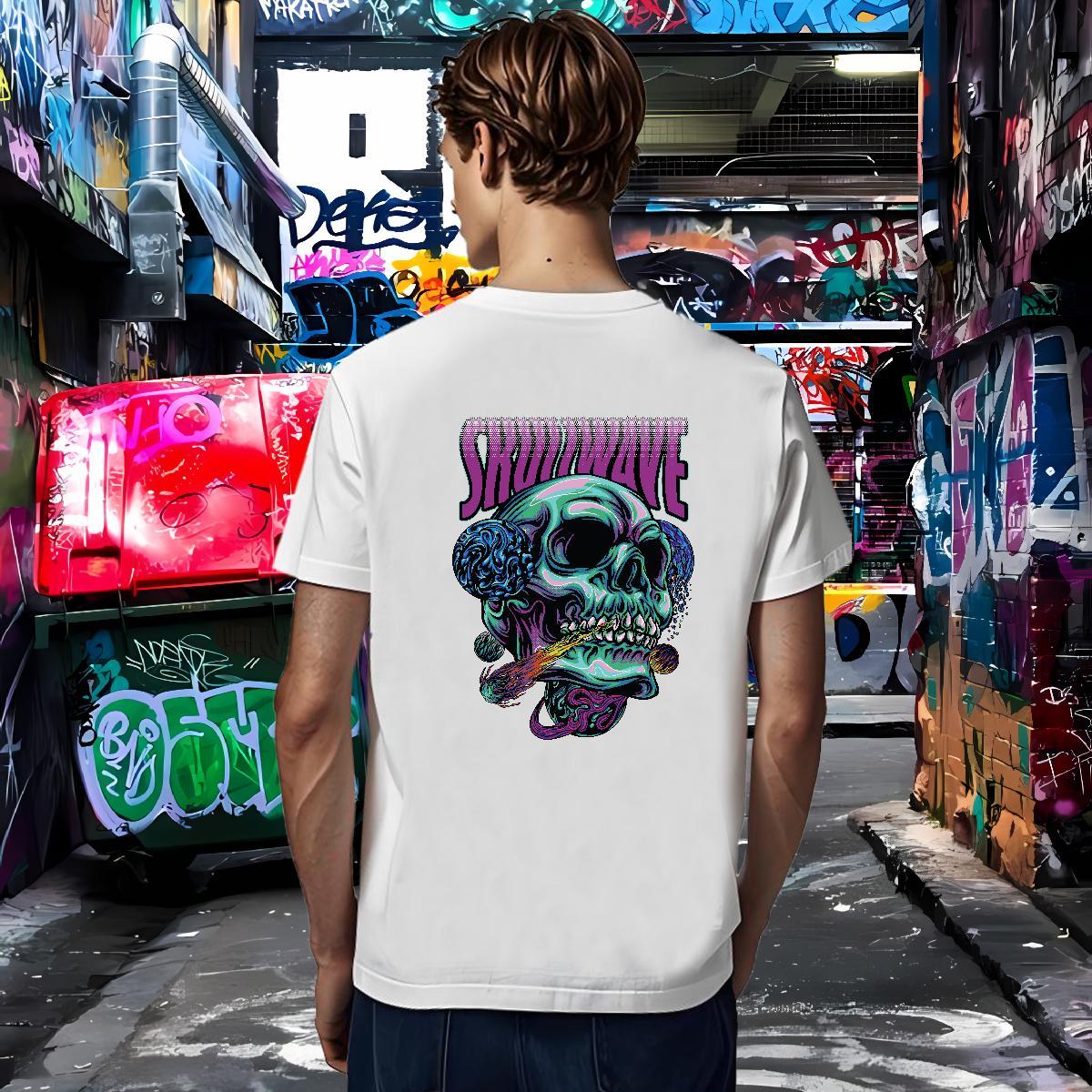 Soft Mens T Shirts 230g Cotton skull Casual Daily Wear Custom Cartoon Crew Neck Breathable Men Tops Tees 2024 DIY Top Tees