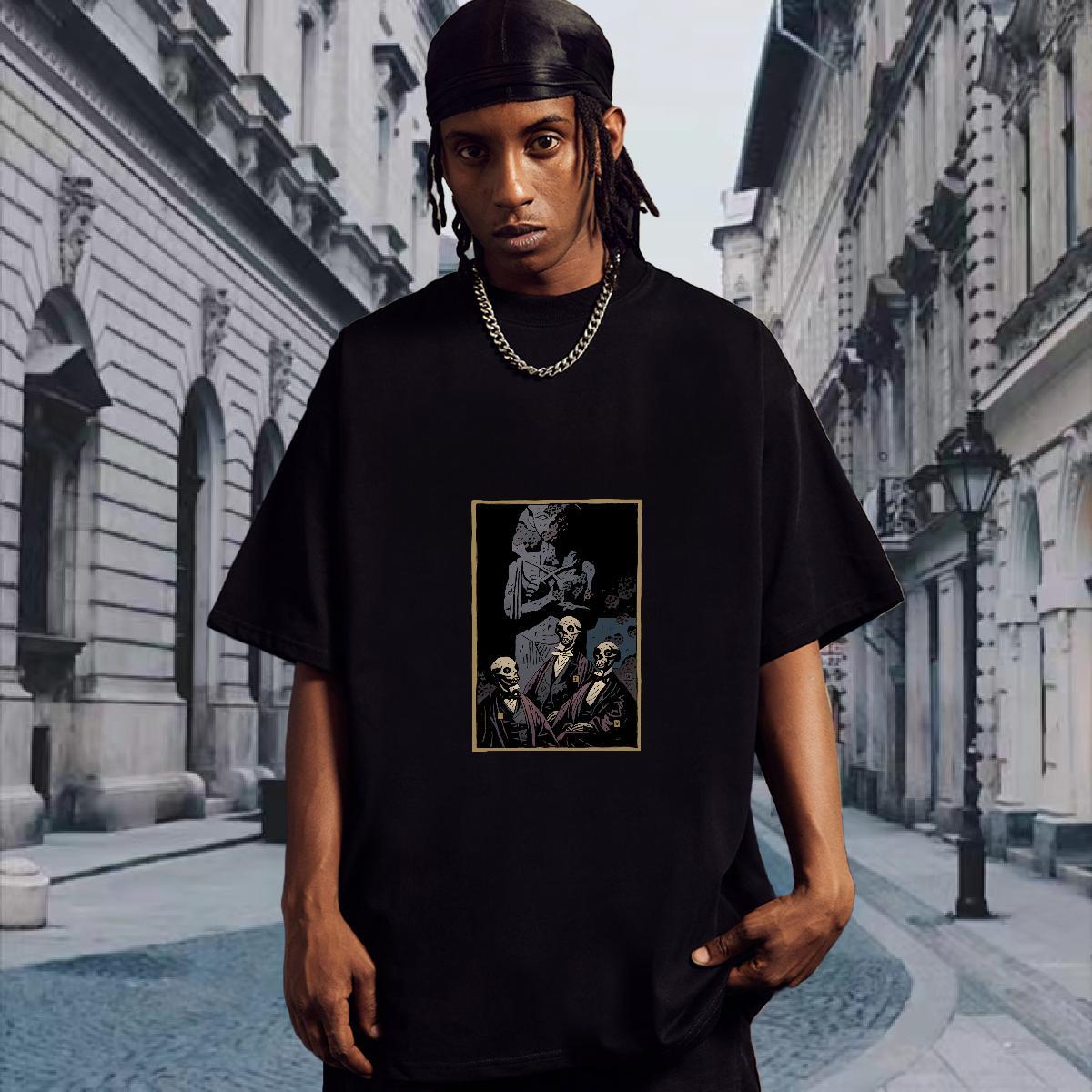Wholesale T-Shirts 100% Cotton 230g skull Hip Hop White Plus Size O-Neck Short Sleeve Men Clothes T-Shirt 2024 Summer Tees Shirts