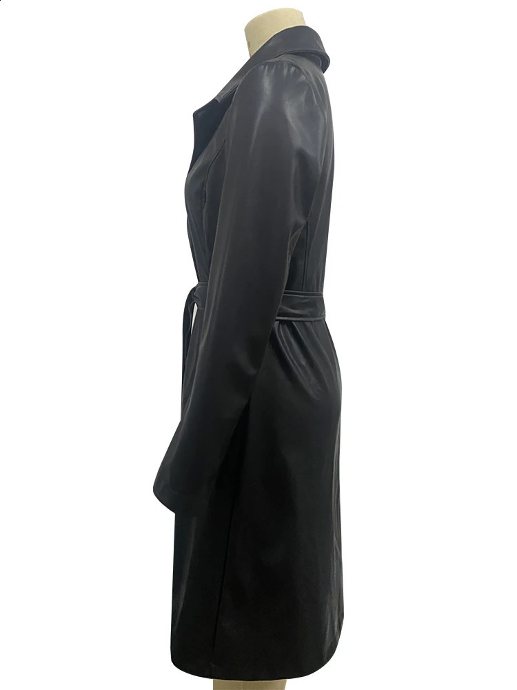 Year Arrival Sell Black Color Long Sleeve Casual Fashion Womens Comfortable Modern Leather Trench Coat -SHP00035 240824