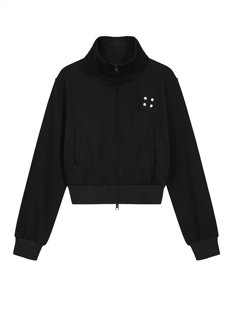 Arrival 100 Cotton Women Short Sweatshirt Casual Long Sleeve Zipper Up Running Sweatshirt Black Grey Cardigan Korean Fashion 240824