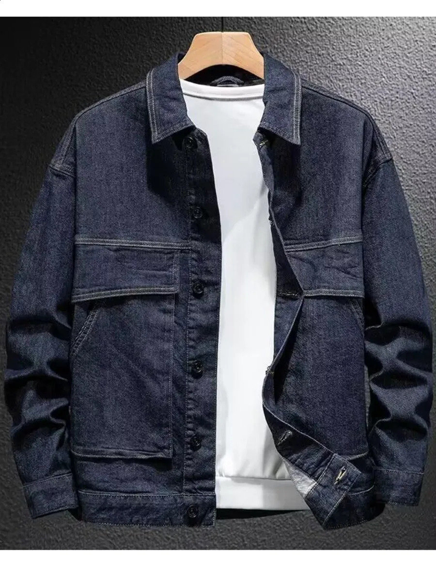 Large pocket mens Jean Coats cargo bicycle denim jacket motorcycle spring and autumn washing fashionable highquality plus size 240824