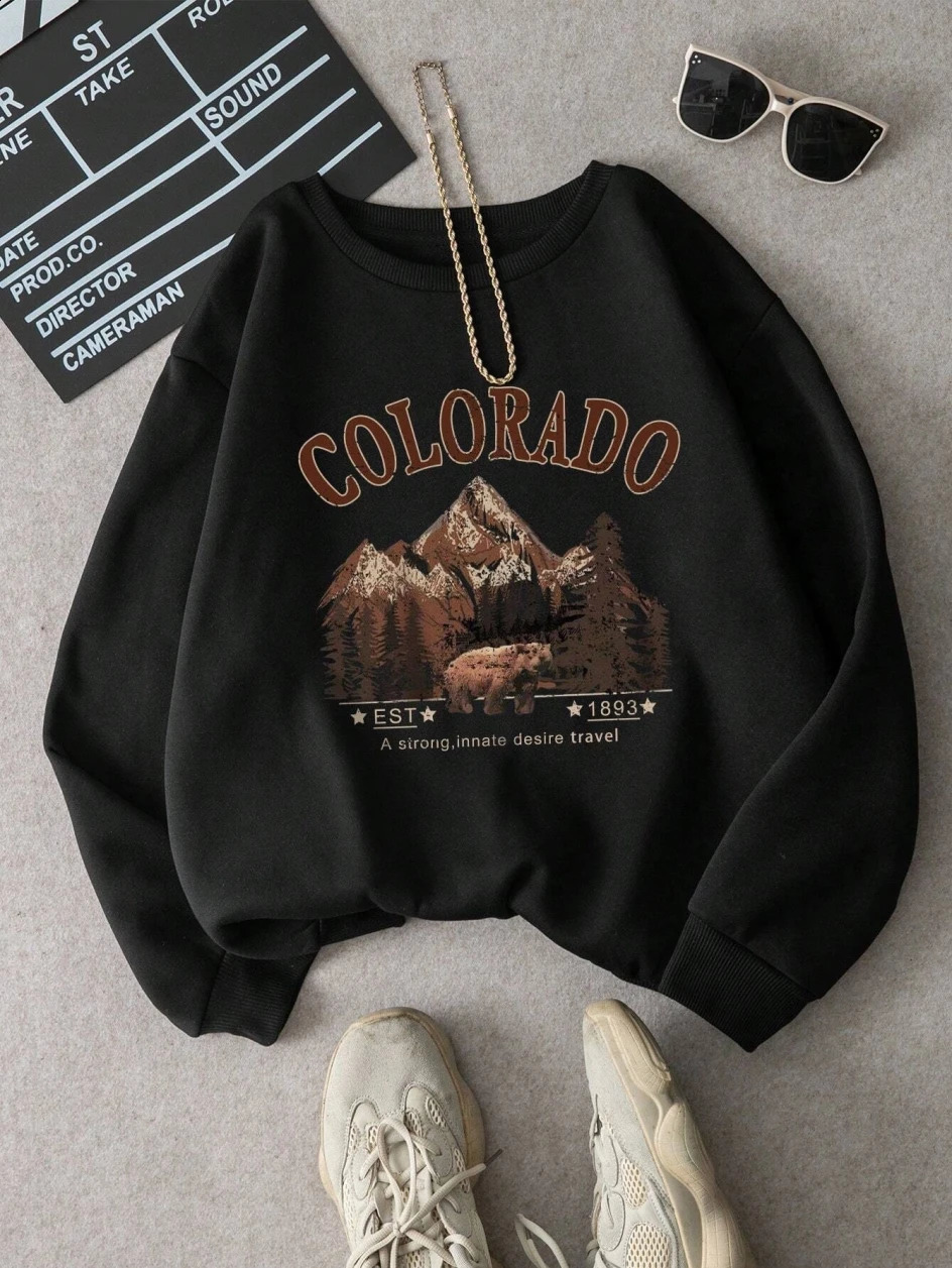 Inspiration and Travel Printing Hooded Womens vintage Crewneck Hoodies Autumn Oversize Hoodie simple Comfortable Streetwear 240824