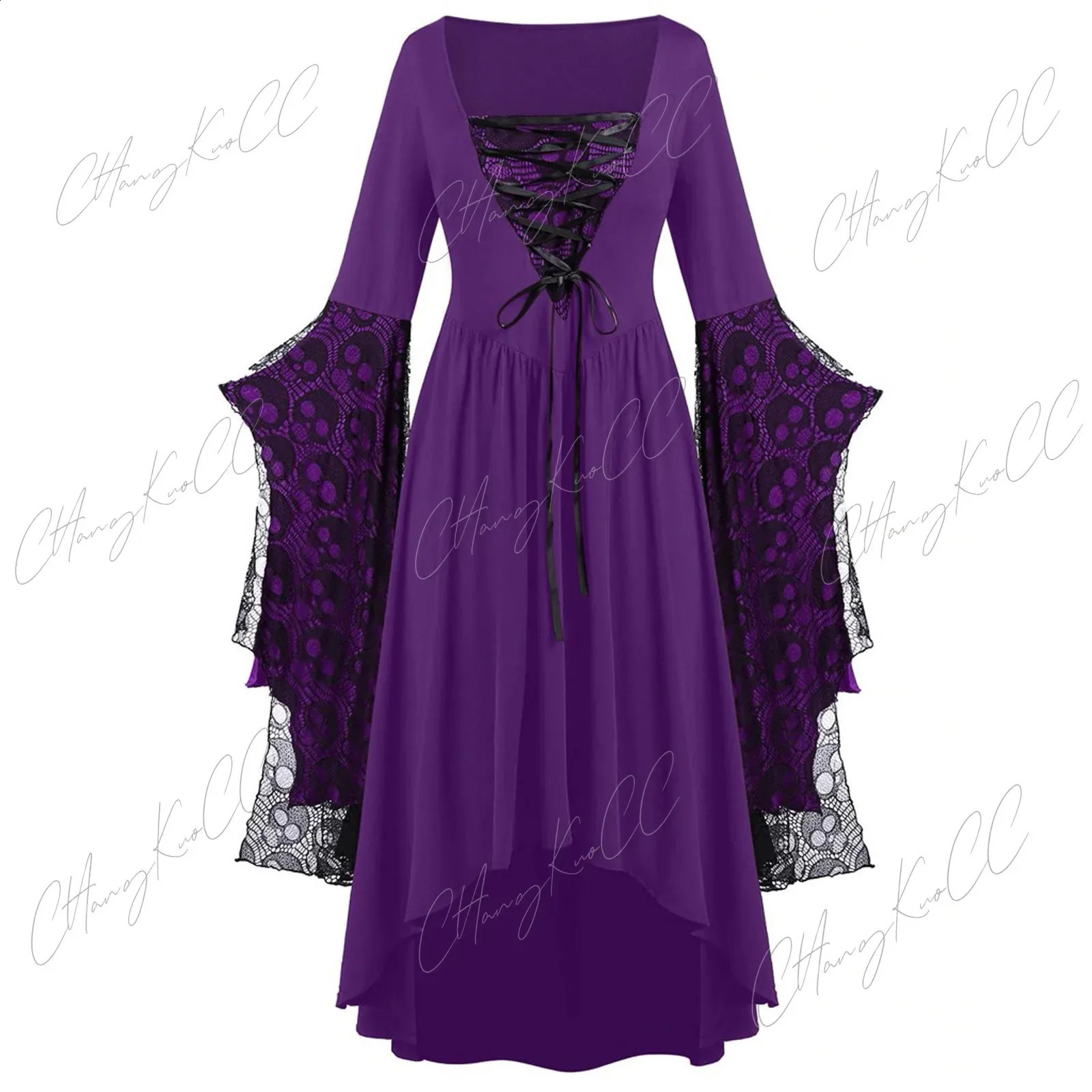 Retro Halloween cosplay costume witch Gothic dress ghost party print medieval bride womens clothing w240824