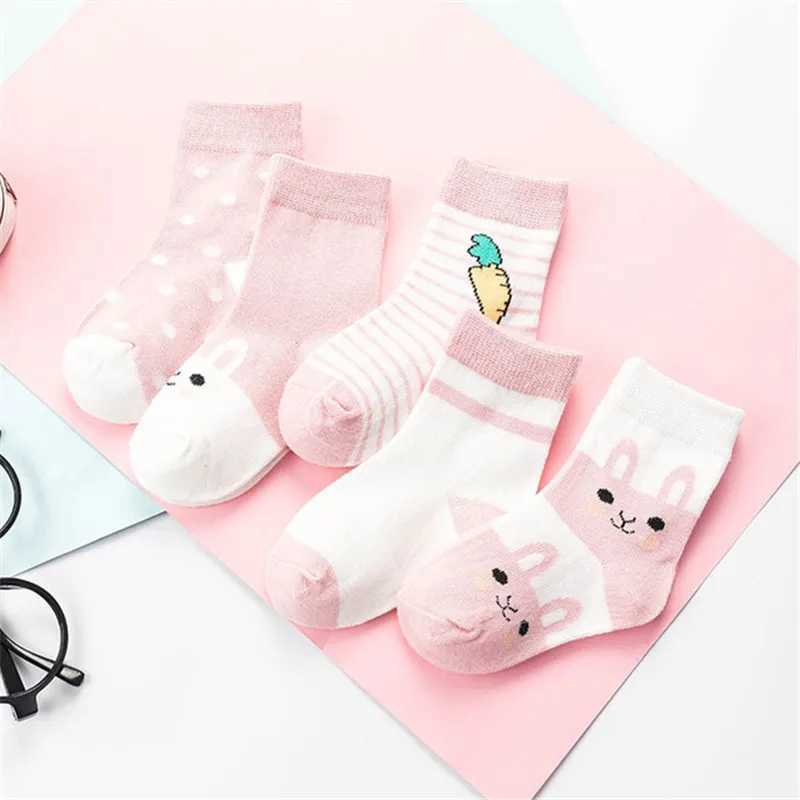 5 Pair/Lot Kids Cute Soft Cartoon Cotton Socks Boy Girl Baby Warm Stripe Dots Fashion Sport Socks Autumn Winter Children Gift CL240824