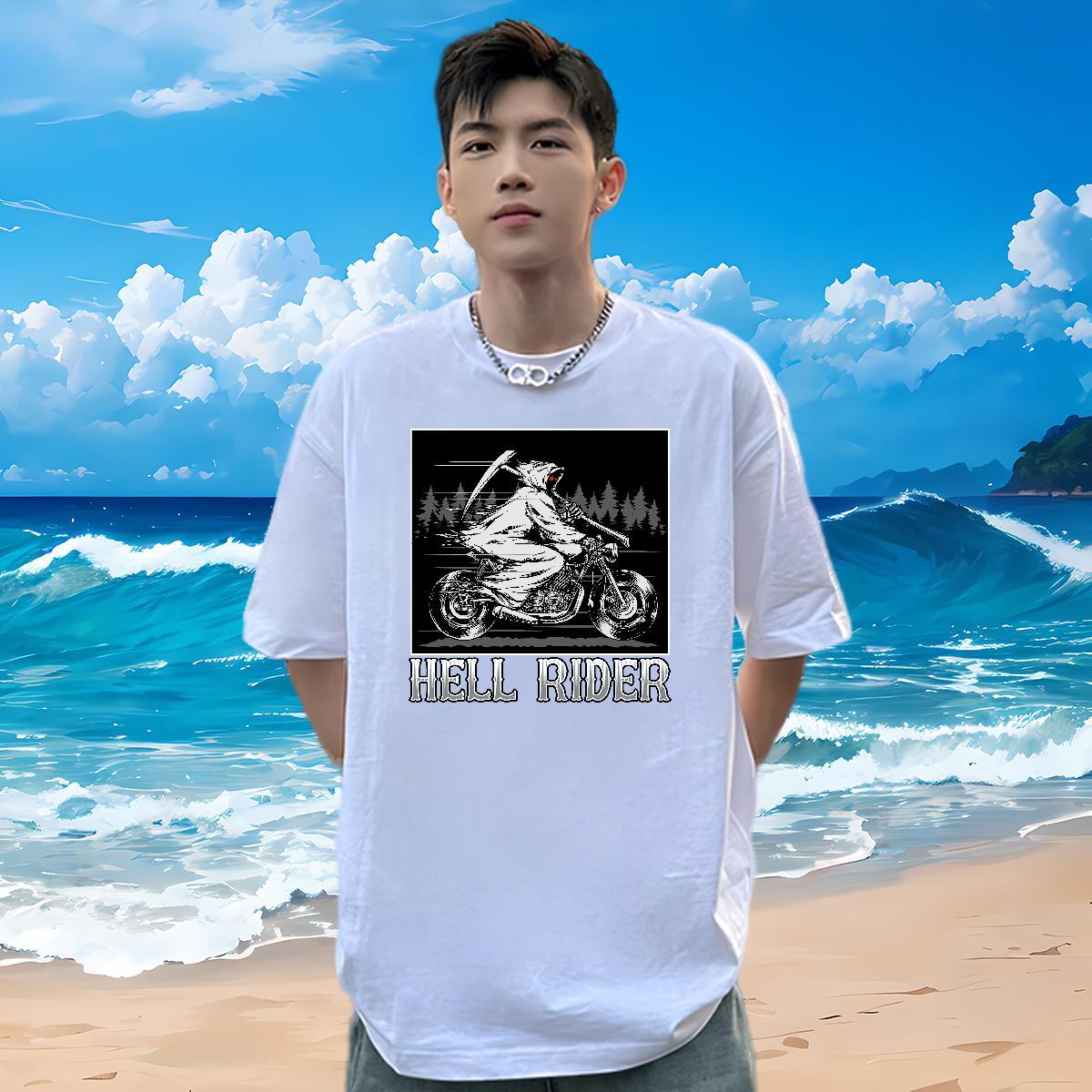 Loose Fit T Shirt For Man 230g Cotton Motorcycle Casual DIY Logo Oversized Breathable Soft Mens Tshirts Fashion Design Tees