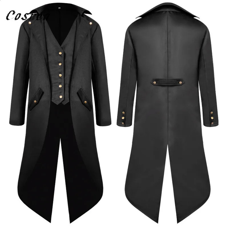Medieval retro red tailcoat mens jacket coat dustproof cosplay steampunk clothing dress European uniform 240823