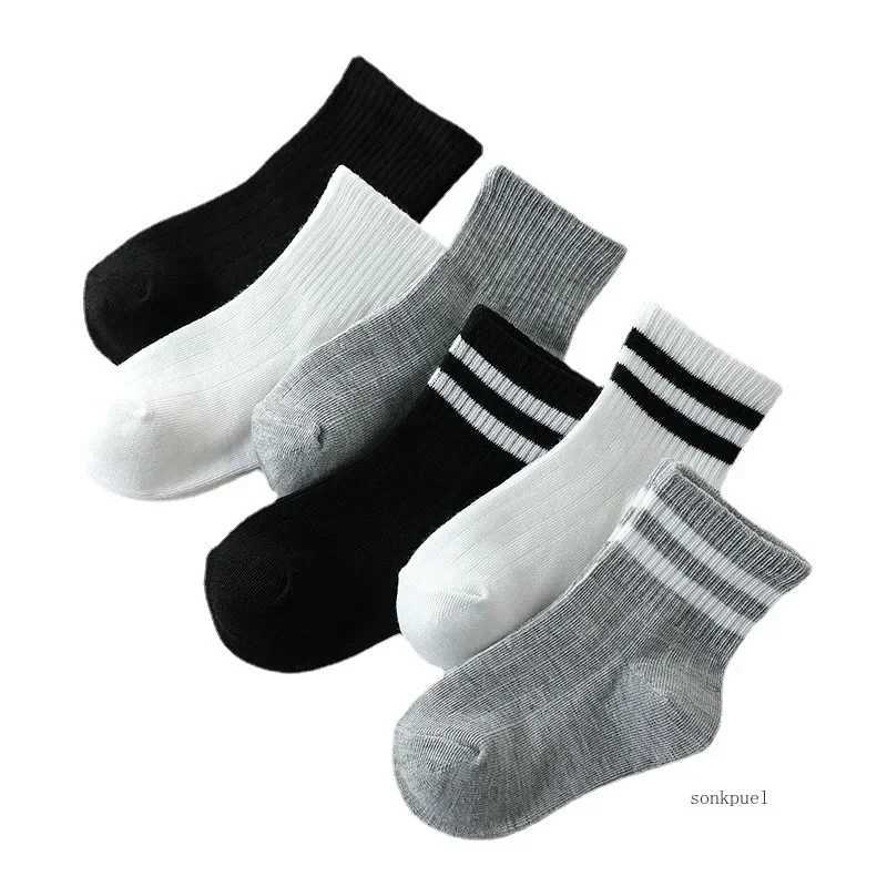 5Pairs/Lot Black White Kids Socks Casual Baby Girls Boys Cotton Stripe Mesh Summer Autumn Preppy Children Socks CL240824