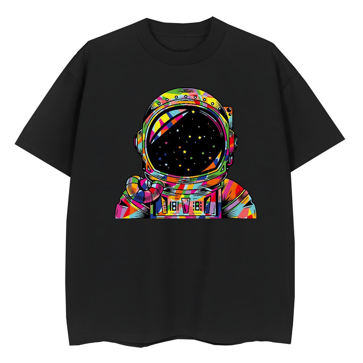 Lady Tshirt for Man Woman 100% Cotton 230g outer space Home Outdoor T shirt Breathable Short Sleeve Black Oversized Top Tees