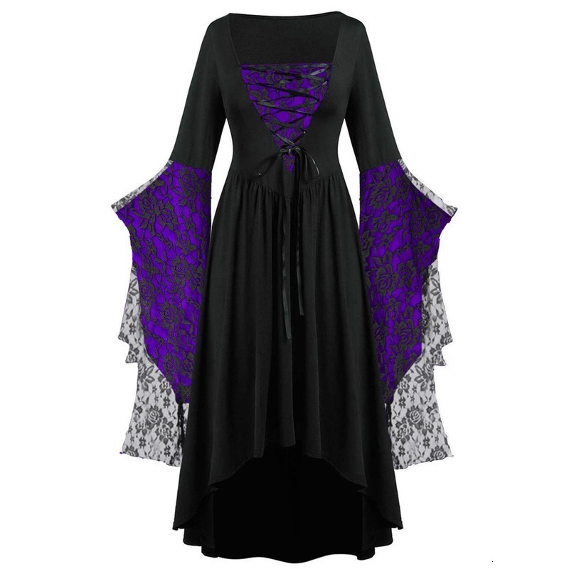 Gothic Halloween dress for women retro witch carnival party trumpet sleeve long plus size w240824