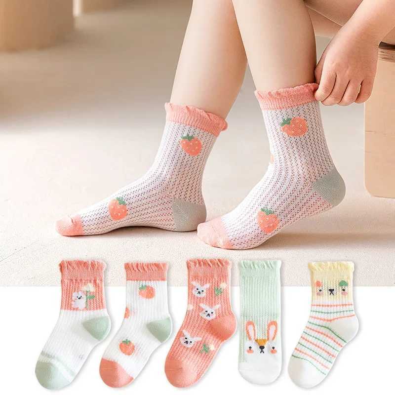 5 Pairs 1 To 12 Years Childrens Socks 2024 Spring Summer Baby Boys Girls Cotton Mesh Breathable Thin Soft Cute Socks Kids Socks CL240824