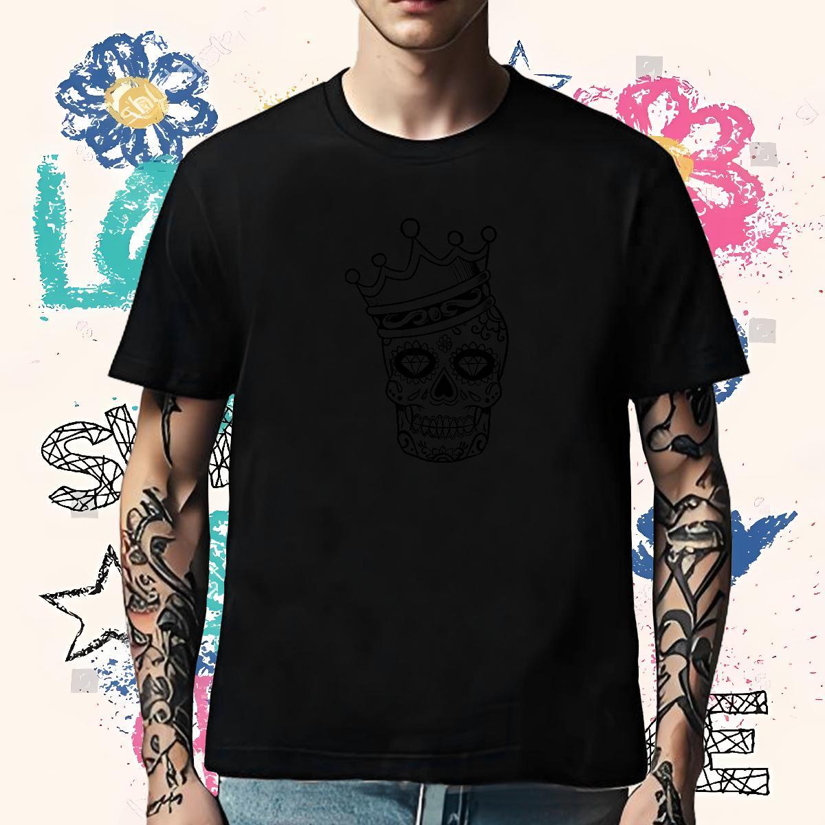 Loose Man T Shirts 100% Cotton 230g skull Anime Printing Street Skull Crew Neck Tshirts Casual New Tops Tees