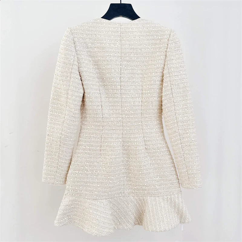 Womens dress Autumn Fashion Button Decorative Long Sleeve Mini Dress Colorful woven tweed Short dresses party dresses 240824