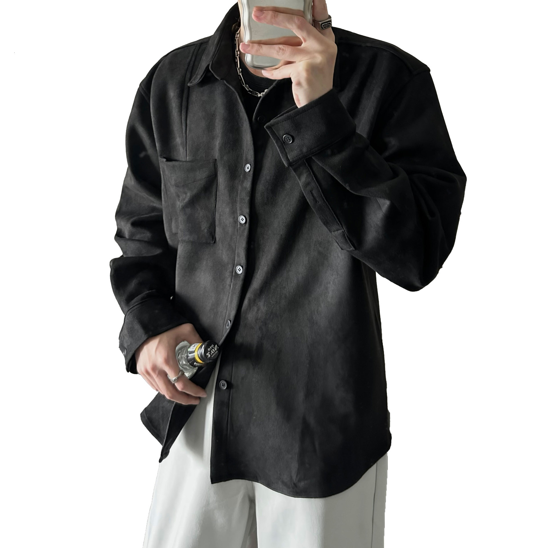 Suede Suede Long Sleeved Shirt for Men Korean Style Trendy and Cool Outfit Spring and Autumn New Loose Jacket Top
